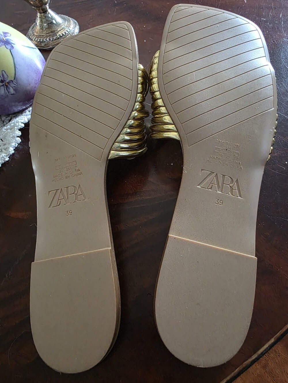 NWOT Zara Metallic Gold Braided Slide Mules - Picture 5 of 5